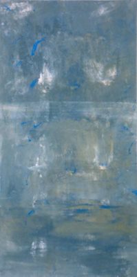 A painting of blue and white abstract art
