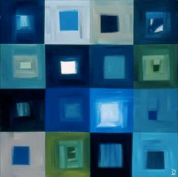 A painting of squares in different colors