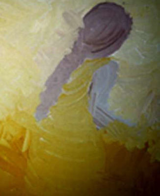 A painting of a person in yellow and purple.