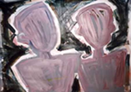 A painting of two people standing next to each other.