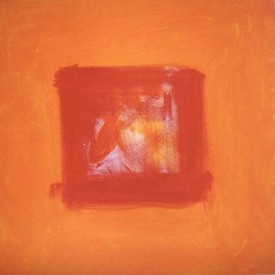 A painting of an orange square with a red frame.