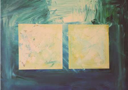 Two paintings of a blue and green background