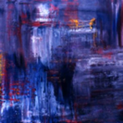 A painting of a blue and red abstract background