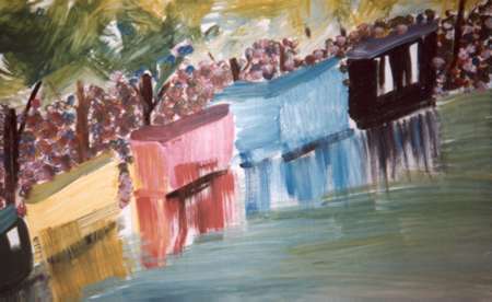 A painting of clotheslines in the water