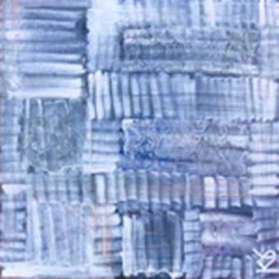 A painting of blue and white squares in the middle.