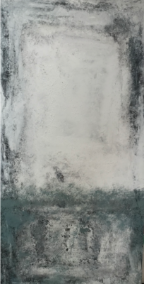 A painting of a white and green background